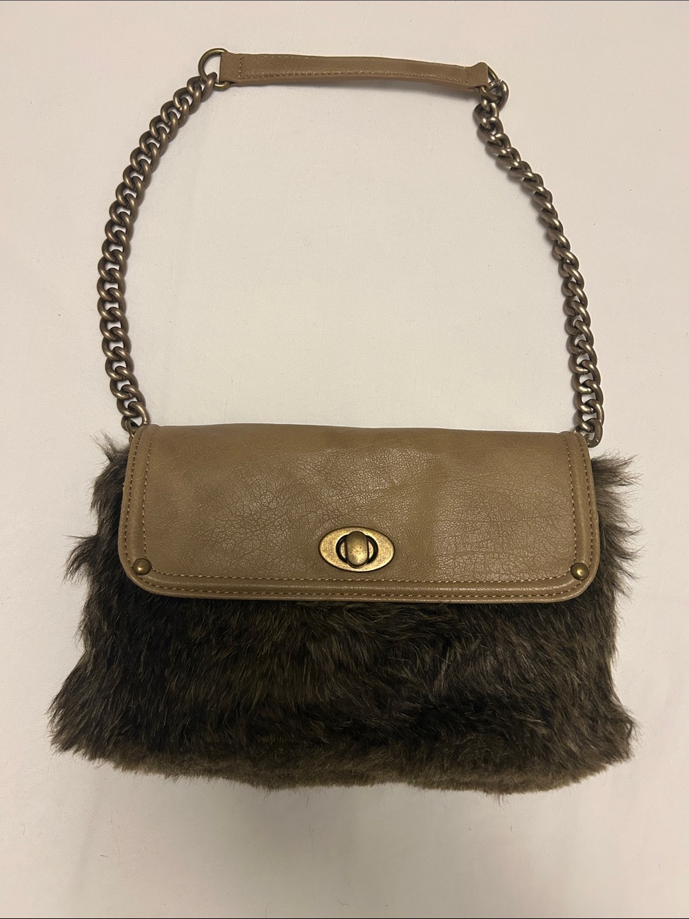 Brown Faux Fur Small Satchel